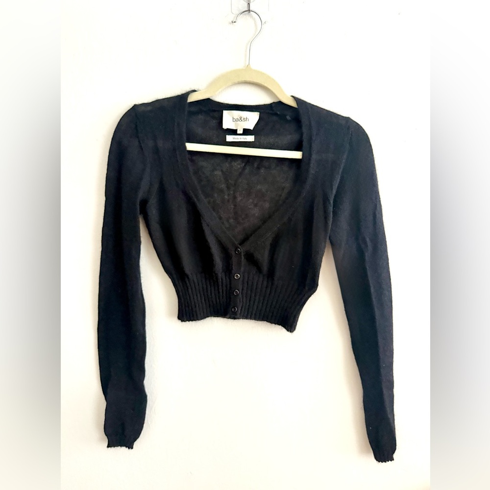 Ba&sh Navy Wool-Blend Cardigan